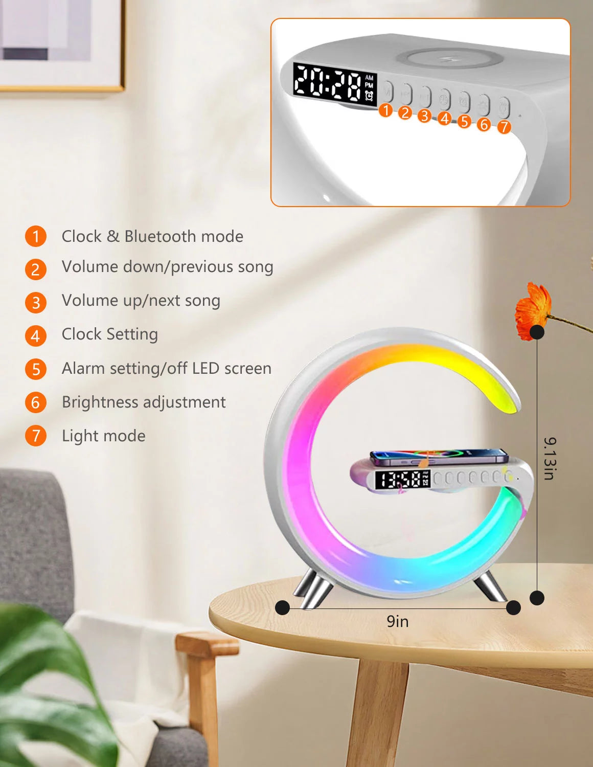 Sunrise Alarm Clocks White Noise Sound Machine with 256 Lighting Effects, Wireless Charging, Bluetooth Speaker Wake up Light for Heavy Sleepers, Kids, Birthday, Christmas Gifts (White)