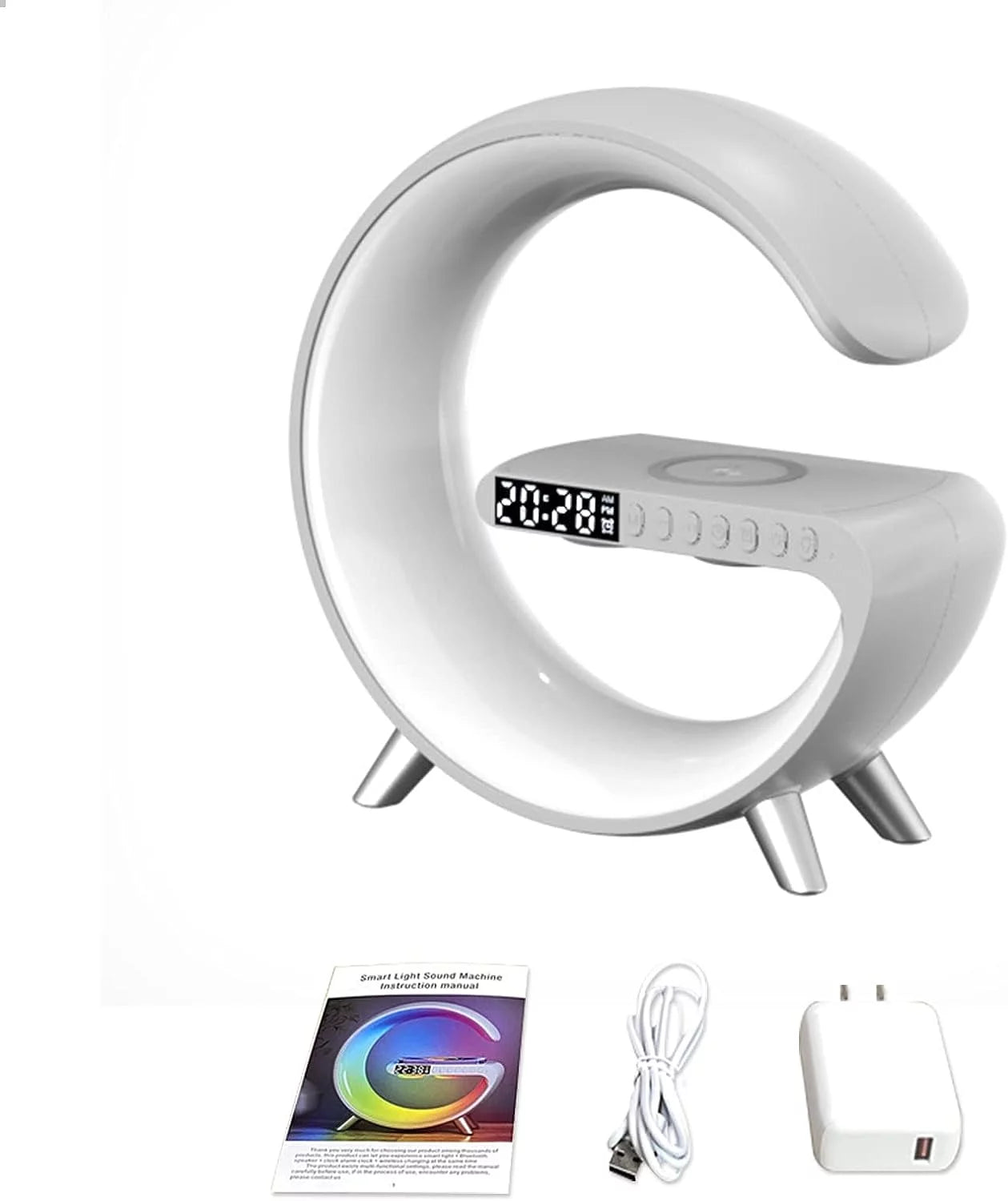 Sunrise Alarm Clocks White Noise Sound Machine with 256 Lighting Effects, Wireless Charging, Bluetooth Speaker Wake up Light for Heavy Sleepers, Kids, Birthday, Christmas Gifts (White)