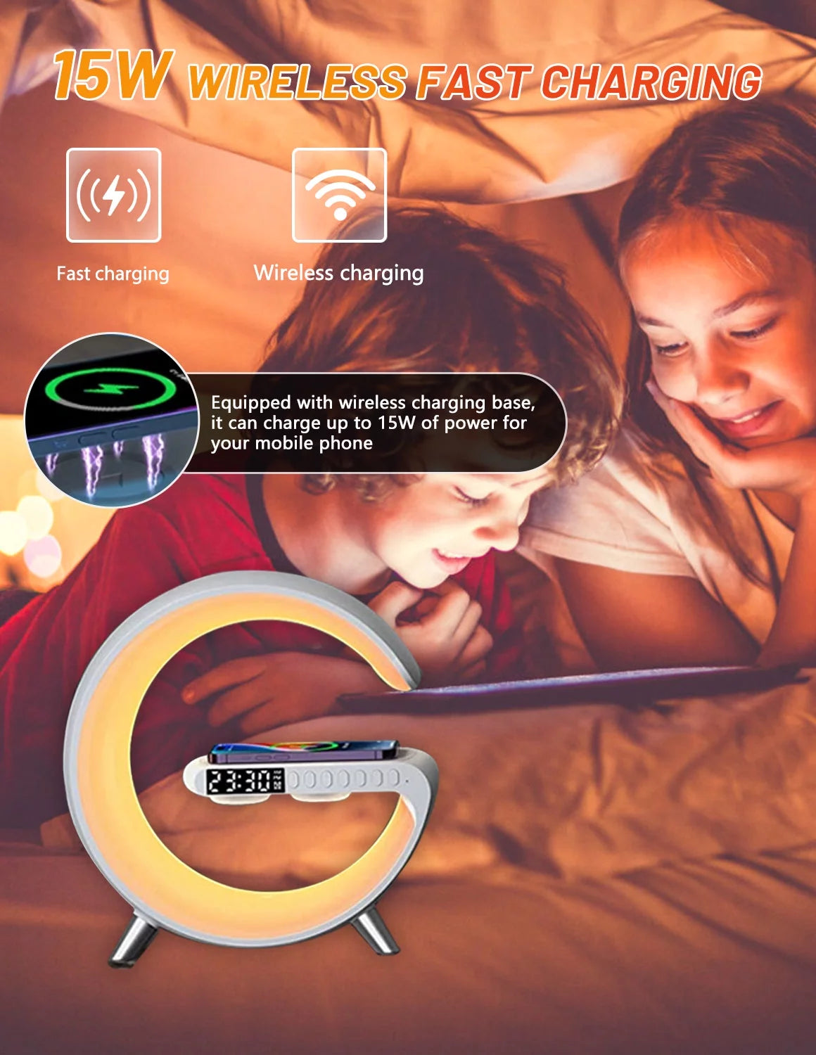 Sunrise Alarm Clocks White Noise Sound Machine with 256 Lighting Effects, Wireless Charging, Bluetooth Speaker Wake up Light for Heavy Sleepers, Kids, Birthday, Christmas Gifts (White)