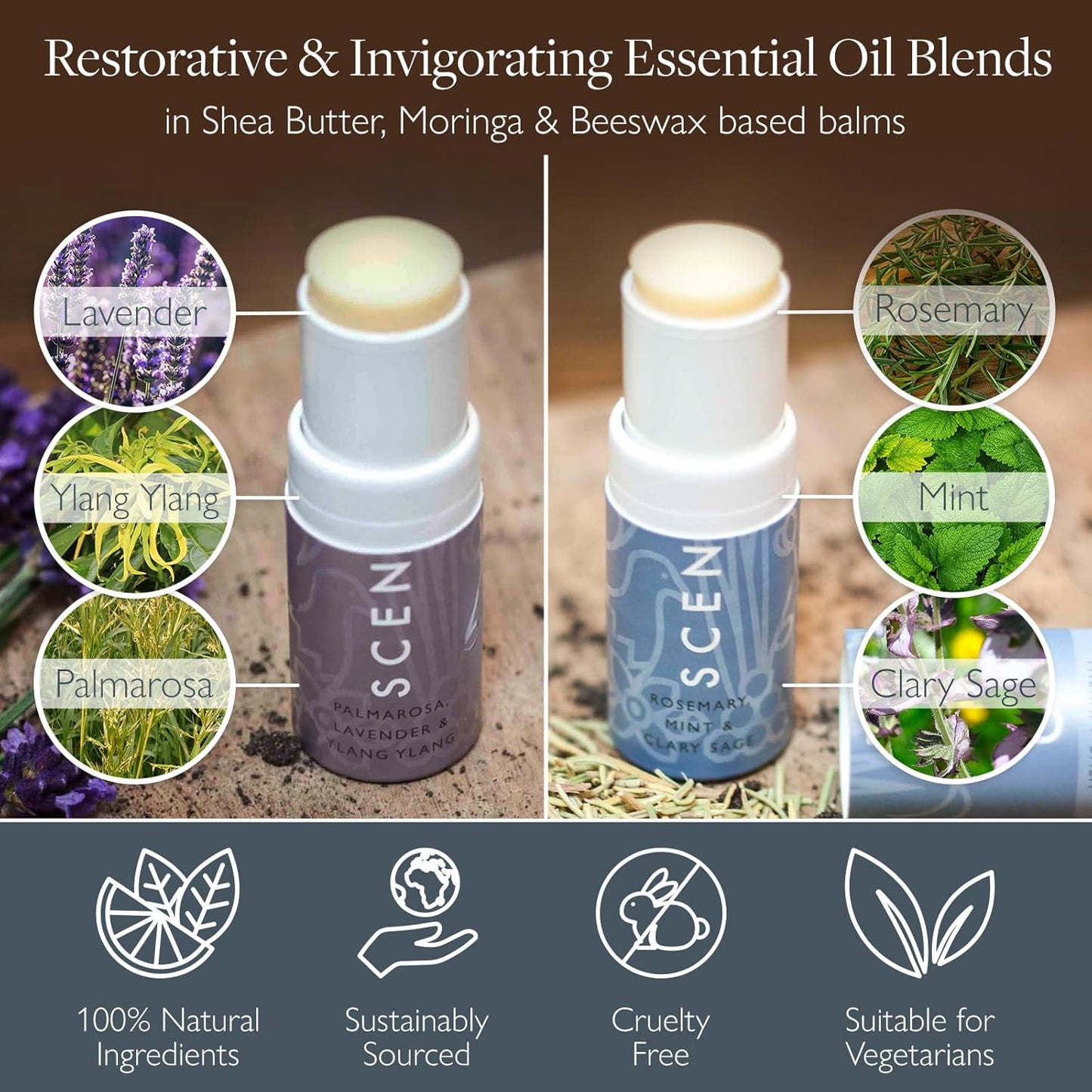 Aromatherapy Balm Stick Duo for Sleep & Focus - All Natural Sleep Balm with Lavender & Focus Aid with Rosemary - Essential Oil for Relaxation & Concentration - Aromatherapy Gifts for Women