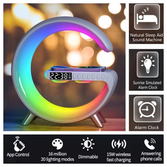 Sunrise Alarm Clocks White Noise Sound Machine with 256 Lighting Effects, Wireless Charging, Bluetooth Speaker Wake up Light for Heavy Sleepers, Kids, Birthday, Christmas Gifts (White)