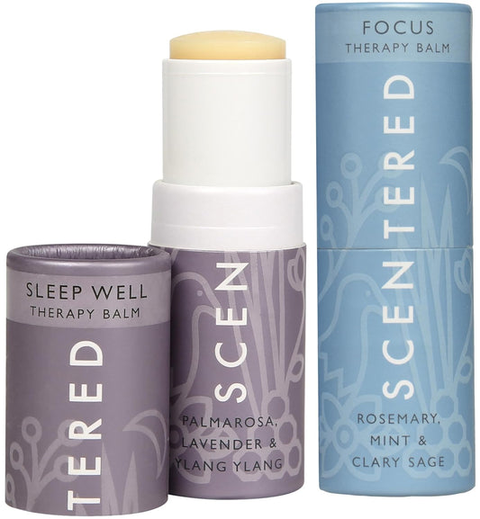 Aromatherapy Balm Stick Duo for Sleep & Focus - All Natural Sleep Balm with Lavender & Focus Aid with Rosemary - Essential Oil for Relaxation & Concentration - Aromatherapy Gifts for Women
